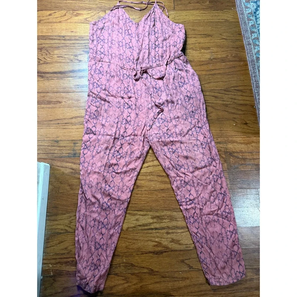 Free People Womens Pink Purple Geometric Print Sleeveless Jumpsuit Size Medium